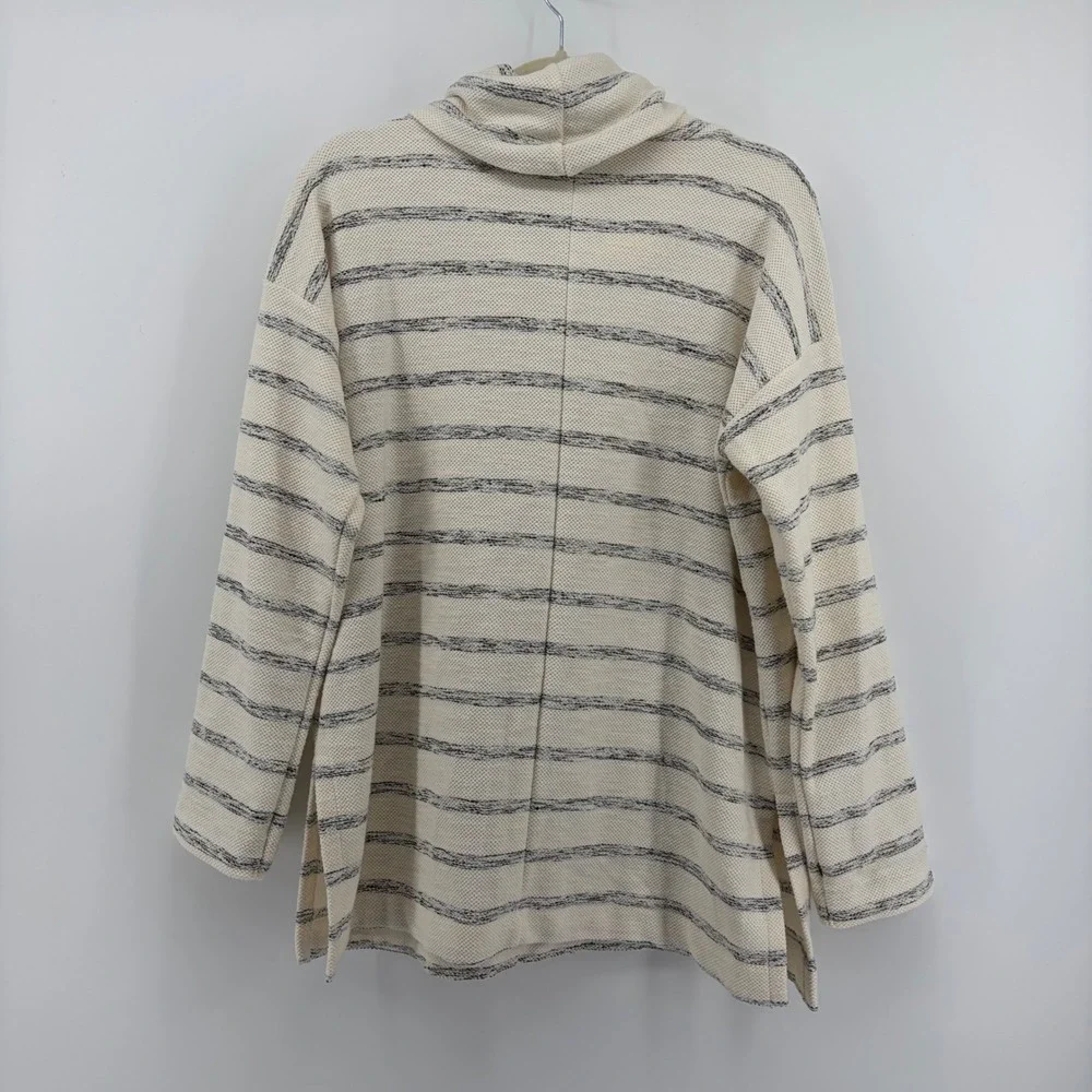 LOFT Women M‎ Sweater Cream Striped Cowl Neck Relaxed Fit Coastal Grandma Cozy